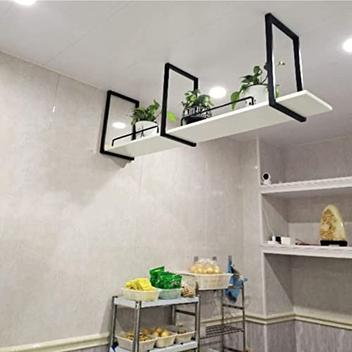 Ceiling Shelf - 1 Tier Ceiling Hanging Wine Rack - Wrought Iron Wall Hanging Floating Display Stand, LOFT Hanging Solid Wood Plant Stand, Bar/kitchen Storage Rack, Easy To Install