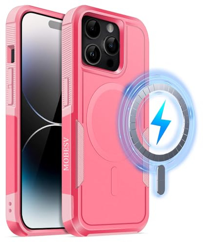 MOBESV Magnetisch Hülle für iPhone 14 Pro Max 6,7 Zoll, Handyhülle kompatibel mit MagSafe, Matte Stoßfeste Cover, Rosafarben