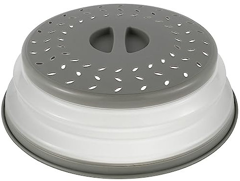 Microwave Cover, Collapsible Microwave Food Cover with Hook Microwave Splatter Cover, Multi-Functional Microwave Lid Basket Strainer for Fruit Vegetables Kitchen Cooking (Grey)