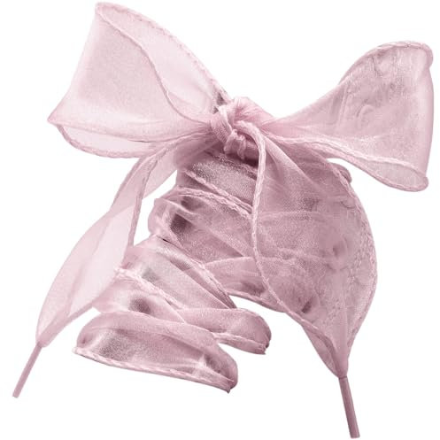 WEGOODZF Cordones planos de satén de seda: 4 cm de ancho para zapatillas de deporte, 2 pares, 08 Rosa Sucio, 140CM (55)