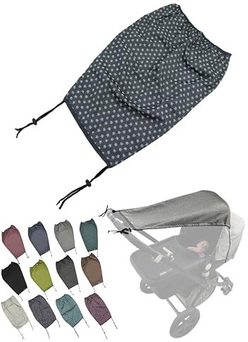 Universal [Sonnensegel mit UV Schutz 50+ für Kinderwagen] Babywanne flexibel Sonnenschutz mit Beschichtung und Rollo-Funktion verstellbar (Sterne dunkelgrau)