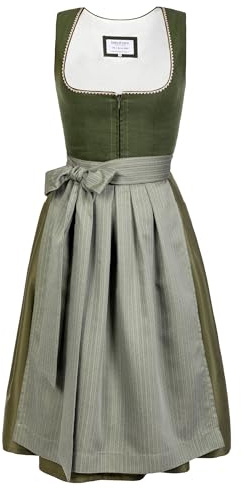 Edelnice Trachtenmode Midi Dirndl Anni aus Leinen Grün inkl. Dirndlschürze Gr. 32-54 (40)