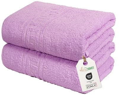 nice homeit Set mit 2 großen Badetüchern, 100 x 150 cm, extra großes Badetuch aus 100% ringgesponnener Baumwolle, extra weich und saugfähig, hergestellt in Italien, Violett