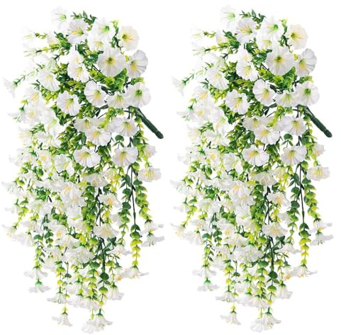 2 Pack Artificial Hanging Petunia Silk Flowers, Artificial Petunia Hanging Petunia Plants for Outdoor Home Decoration, Garden, Artificial Balcony Plants (E)