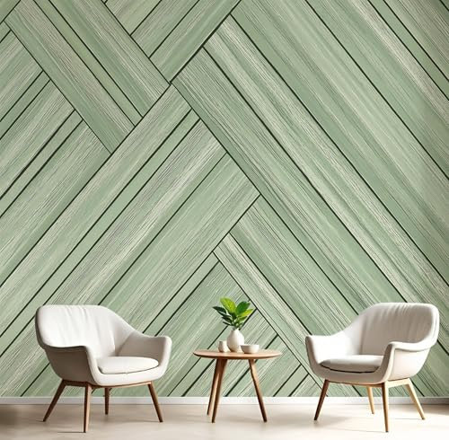 DLERFLOVR Wall Murals Sage Green Wood Planks, Large Photo Wallpaper Log Style, Wall Stickers XXL Poster Picture Home Decoration for Living Room, Bedroom, Office, Dining Room
