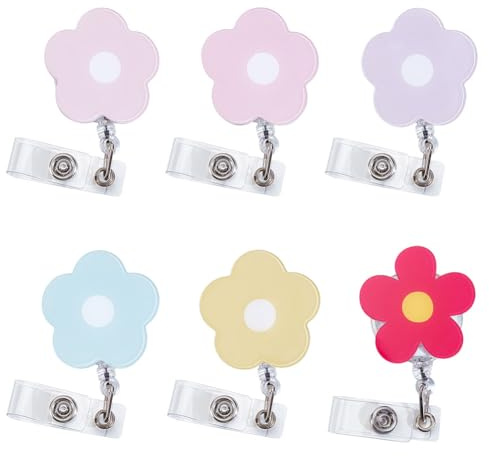 MAYJOYDIY Lot de 6 Porte Badge Enrouleur à Fleurs, 6 couleurs Jolis Porte Badges Rétractables Avec Clip Identification Robuste,pour Infirmière,Enseignant,Etudiant,Employé de Bureau,Bénévoles
