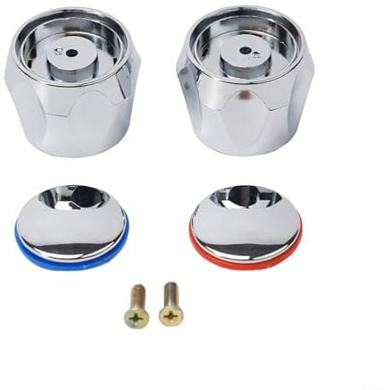 Chrome Plated Bathtub Faucet Handle Cover Replacement Set Hot Cold Water Tap Top Head with ABS Iron Construction for Bathroom Valve Core 9mm 20 Teeth Silver