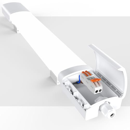 Amdelne LED Batten Light 4ft, 6000K Daylight LED Ceiling Light, IP65 Garage Lighting, Linkable Plug in Strip Lights for Shed, Loft, Kitchen, Basement, Office, School, Workshop, Warehouse, 36w 120cm