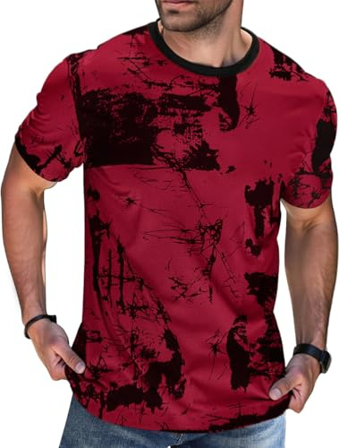 Furpazven Mens T Shirt UK Fashion Print Graphic Tshirt Hip Hop Casual T-Shirts Short Sleeve Tee Tops Shirts Red XL