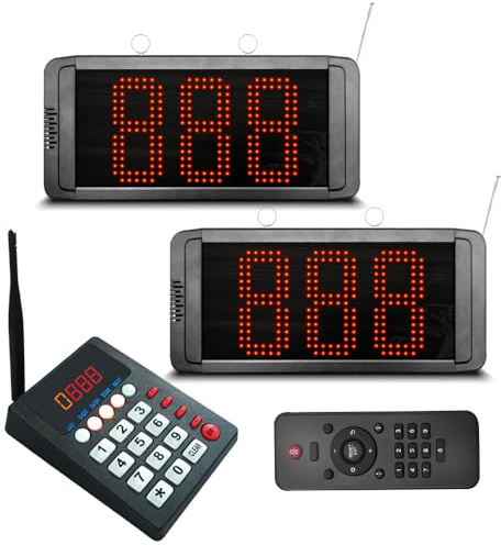 CYSSJF Eliminacode Doppio Display (Chiamata in Italiano) con Tastiera e Telecomando| Gestione Code 2-3 Cifre | Indicazione Numero di Fila per Ristoranti,Gastronomie,Farmacie,Poste,Uffici Pubblici