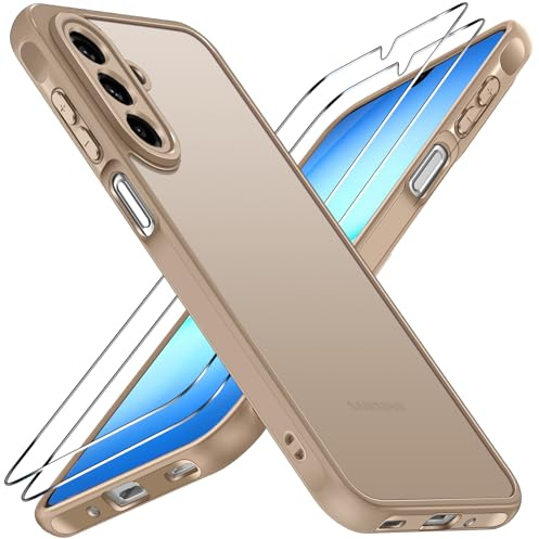 ivoler Hülle für Samsung Galaxy A18 / A17 4G / 5G mit 2 Stück Panzer Schutz Glas, Militärstandard Stoßfest Kratzfest Handyhülle Matt Durchscheinende Rückseite Schutzhülle Case (Titansand)
