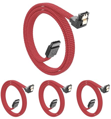 YACSEJAO 4 Pack SATA III Cable 19.7 Inch 6Gbps SATA 3.0 90 Degree Right Angle with Locking Latch for HDD,SSD,CD Driver,CD Writer (Red)