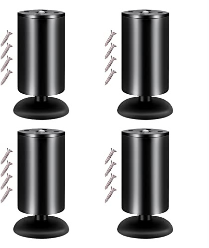 Lot de 4 pieds de table réglables en acier inoxydable - 20 cm - Blanc/noir - Parfaits pour les tables basses, canapés, armoires, bureaux, meubles de cuisine et de salle de bain