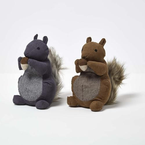 HOMESCAPES Weighted Door Stop Animal, Decorative Cute Squirrels, Set of 2 Novelty Heavy Fabric Doorstop, Stuffed Polyester Weights Stopper for Floor Indoor Decoration for Home & Office