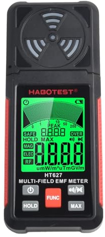 URPIZY EMF-Messgerät HT627 für Elektromagnetische Strahlung, 3-Modus AC Magnetfeld, Hochfrequenz RF Detektor mit Licht- und Tonalarm, kompatibel mit Mobilfunkmasten, WLAN-Routern, Smart Devices