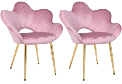 Relbiety Fauteuil Salon Lot de 2 Velours Pieds en Métal Doré,Rose foncé | Fauteuil Coquillage avec Dossier en Forme de Pétale,Chaise Coiffeuse Moderne