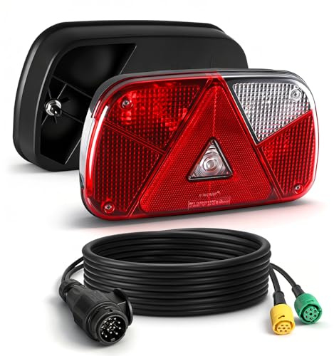 Yuanjoy Anhänger Rücklichter Kit 12V/24V Wasserdicht Blinker, Bremse, Rücklicht, Rückwärts, Nebel, Reflektorlicht mit 2 Stück 5.5m langem 6 adrigem Kabel für LKW Wohnwagen LKW Van Traktor