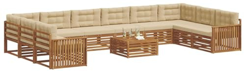 vidaXL Sofagarnituren 11 pcs Natur und Beige Massivholz Akazie, Garten-Sofa, Robustes Outdoor-Sofa für die Terrasse, lässige Lounge, bequemes Wohngefühl