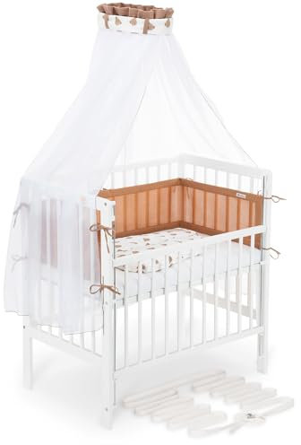 FabiMax Boxspring Baby Beistellbett Flex 90x55 Komplettset, aus Buchenholz weiß lackiert, mit innovativem verstellbarem Seitengitter, passend für Boxspringbetten (Braun, Classic 90x55)