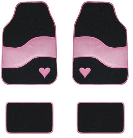Streetwize SWTP10 Velour Carpet Mat Set with Heart Motif - Pink (4 Pieces)