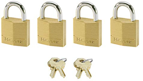MASTER LOCK 120EURQNOP 4 VORHÄNGESCHLÖSSER 20MM VOLLMESSING STAHLBÜGEL 11MM