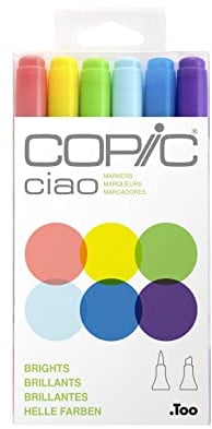 COPIC Ciao Marker Set Brights mit 6 Farben, Allround Layoutmarker, im praktischen Acryl-Display zur Aufbewahrung und einfachen Entnahme