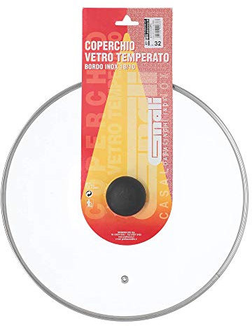 Coperchio ⌀ 32 cm In Vetro Temperato Bordo In Acciaio Inox 18/10 e Sfiato Vapore Gnali Bacicio