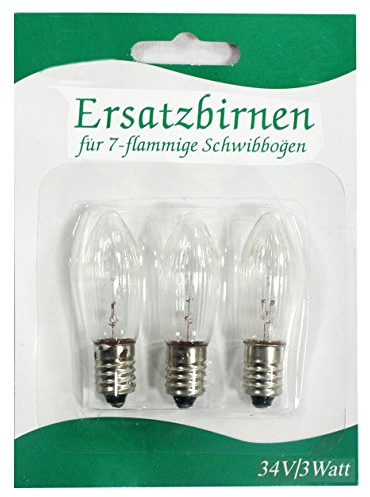 Dekohelden24 3er Pack Spitzkerzen 7 flammige Schwibbögen 34 V / 3 Watt, ca. 4,5 cm