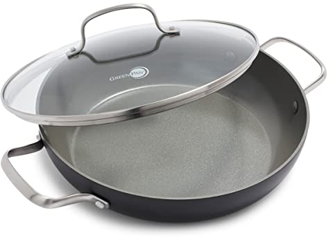 Greenpan Chatham Hard Anodized Healthy Ceramic Nonstick, 11 Everyday Frying Pan Skillet with 2 Handles and Lid, PFAS-Free, Dishwasher Safe, Oven Safe, Gray