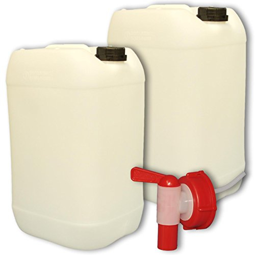 Lot de 2 Bidons plastique 25 litres Jerrican + 1 robinet DIN 61 (22247x2+22010)