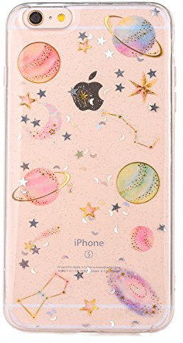 Mo-Beauty Kompatibel mit iPhone 6 Plus/iPhone 6S Plus Hülle + Panzerglas Schutzfolie,Weich Silikon Handyhülle Lieblich Kreativ Muster Schlank TPU Bumper Handytasche Flexible Schutzhülle (Star)