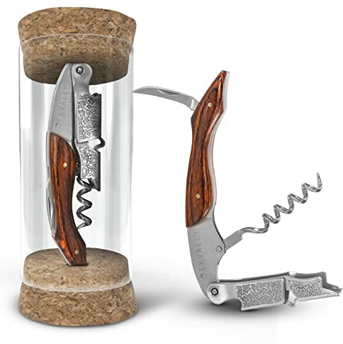 EKVALLY Kellnermesser Holz - Profi Korkenzieher aus Edelstahl - Weinöffner in Gastronomie Qualität mit Flaschenöffner & Folienschneider - stylischer Weinöffner - Sommelier