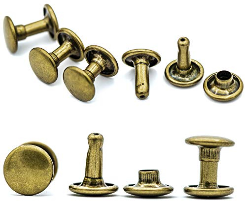 My Belt - 25 Stück Hohlnieten für Leder, Ledernieten 8mm Altmessing, Doppelkappe Nieten, Gürtelnieten Kappe