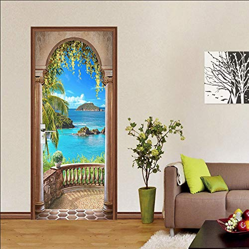 SJKstore 3D Meer-Blick Türposter 77x200cm Abnehmbare Vinyl DIY Wand Kunst PVC Mural