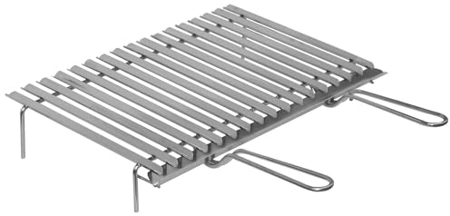 El Gaucho Grille pour Barbecue sur Pied en Acier Inoxydable 64 x 40 x H 10 cm, Double Poignée et Pieds d'Appui
