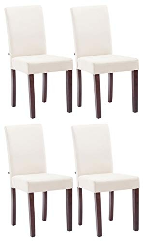 CLP 4er Set Esszimmerstuhl Ina Mit Stoffbezug I Polsterstuhl Mit Holzgestell I Küchenstuhl Mit Bodenschonern, Farbe:Creme, Gestell Farbe:Cappuccino