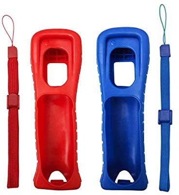2 fundas de silicona con correa de muñeca para mando a distancia Wii (rojo y azul)