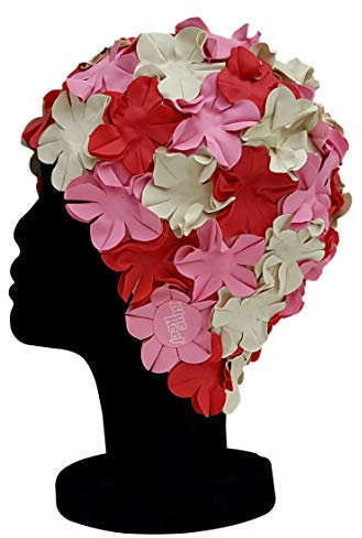 Blue Reef Isla Bonnet de bain pour femme classique rétro 3D Motif pétales de fleurs 3 couleurs élégant vintage Taille unique pour adulte (rose/rouge/blanc cassé)