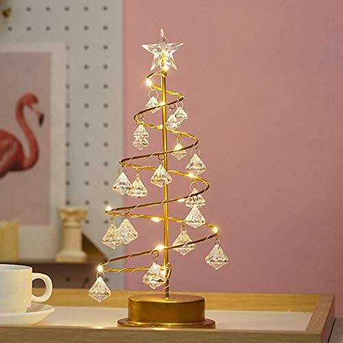 Ulalaza LED Acrylic Crystal Pendant Christmas Tree Lights Birthday Decoration Table Lamp Bedroom Copper Wire Night Light Energy-Effiecent Durable