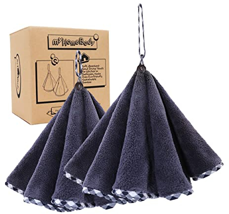 myHomeBody Toallas de Mano para Cocina – Toallas de Mano Suaves y absorbentes de Fibra de bambú, Toallas de Cocina con Lazo para Colgar, Set of 2 Midnight Blue Towels