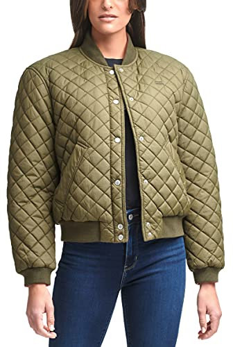 Levi's Damen Women's Diamond Quilted Bomber Jacket with Front Pockets-Regular & Plus Sizes Jacke, Armeegrünes Sherpa-Futter, S