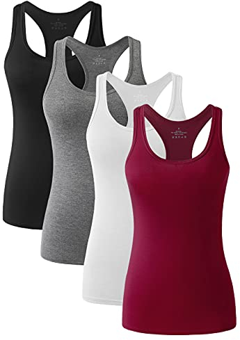 vislivin Workout Tanktops für Damen Racerback Yoga Tanks Basic Sportliche Activewear-4er Pack Schwarz/Grau/Weiß/Weinrot S