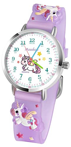 Maukoo Kinderuhr, 3D Cute Cartoon Armbanduhr, Armbanduhr für Kinder Jungen und Mädchen,30M wasserdichte Analog Quarzuhr, Teaching Handgelenk Uhren mit Silikon Armband (Unicorn Purple B)