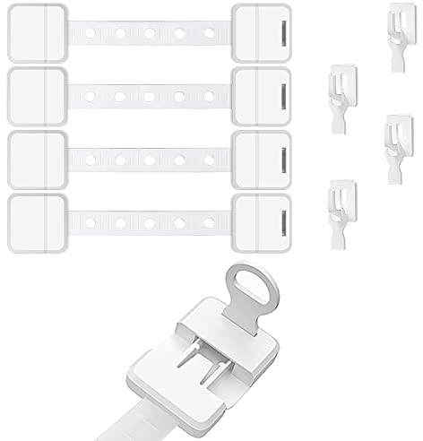 YMCRLUX Child Safety Proof Straps Locks with Key, Kids Security Fridge Lock for Children, Baby Proofing Locks for Cupboard, Freezer, Oven, Toilet, Refrigerator, Window, Cabinet and Drawers (4 Pack)