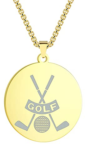 LUTAKU Herrenschmuck Schwarz Golfball Halskette für Männer Jungen Punk Golfer Talisman Anhänger 316L Edelstahl Hip Hop Ketten für Männer (Gold)