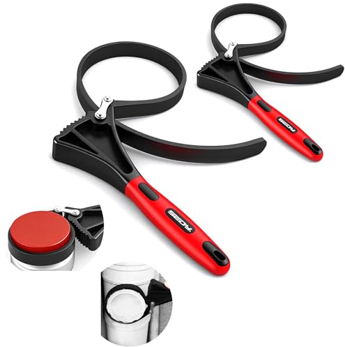 2-Piece Rubber Strap Adjustable Wrench Set Diameter 4 and 6, Oil Filter Pipe Jar Opener Strong Grip Plumbers Universal Spanner for Drain Sewer Cap Sink Pliers Nut Shower Head Valve Removal