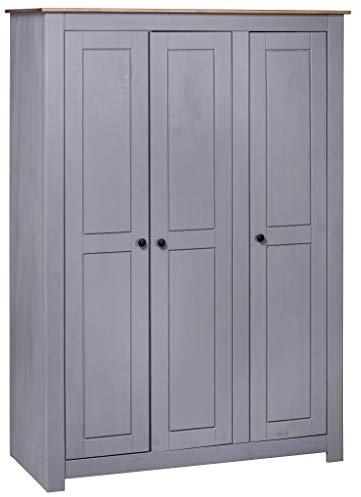 Tidyard Kleiderschrank 3-Türig Dielenschrank Garderobenschrank Schlafzimmerschrank Schrank Holzschrank Grau 118×50×171,5 cm Kiefer Panama Serie