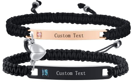 VNOX Customized Matching Bracelets for Couples Magnetic Couple Bracelets Gifts for Hers Grilfriend Long Distance Bracelet (B-Black-Black and Rose Gold, Customise**-2PCS)