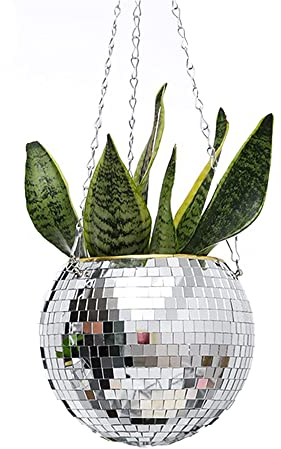 Beeluune 15cm Planteur de Boule de Disco,Miroir Suspendu Disco Planteur, Boho Macramé Plante Cintre pour Intérieur Extérieur Maison Jardin Jardinière Décor