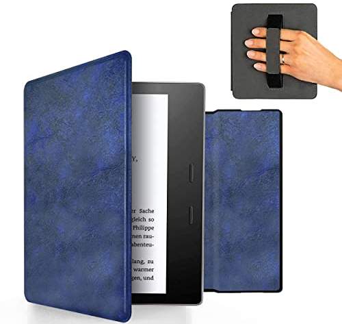 MyGadget Custodia Pelle Sintetica per Amazon Kindle Oasis 10a Generazione dal 2019 | 9a Generazione 2017 - Cover con Funzione Sonno | Sveglia automatica Integrata Blu Scuro